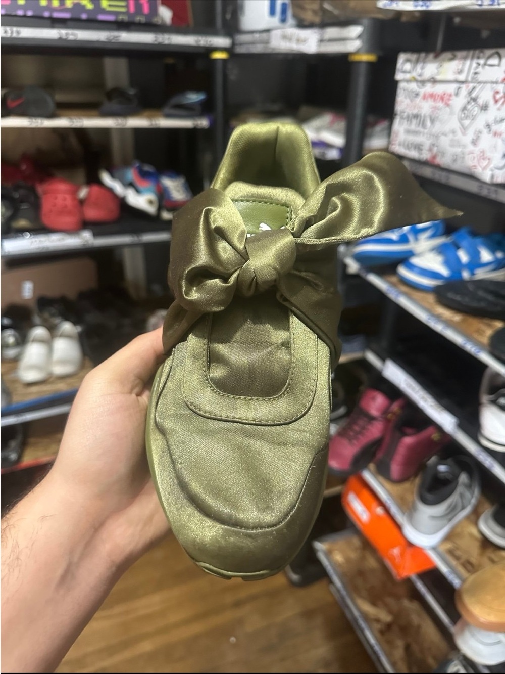 Fenty Beauty Olive Green Slip-On Ruffle Sneakers - Picture 2 of 7